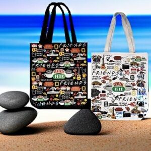 NWT FRIENDS Central Perk TV SERIES black natural beach grocery all purpose totes
